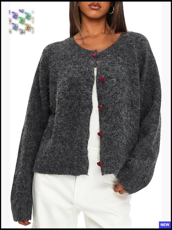 Sweaters - Y2K Button Down Cardigan Sweater Long Sleeve Crew Neck Knit Fall Outfits